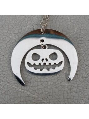 ❤️ 2/$20 Stainless Steel Pumpkin Moon Dangle Necklace NWT Style 4